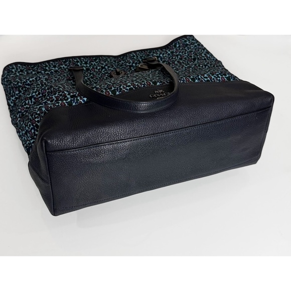 Coach F59435 Navy Floral Print Leather/Nylon Large Tote Shoulder Bag - Picture 9 of 12